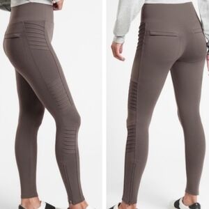 Athleta Delancey Moto Tight Leggings Athleisure XS Coffee House Brown